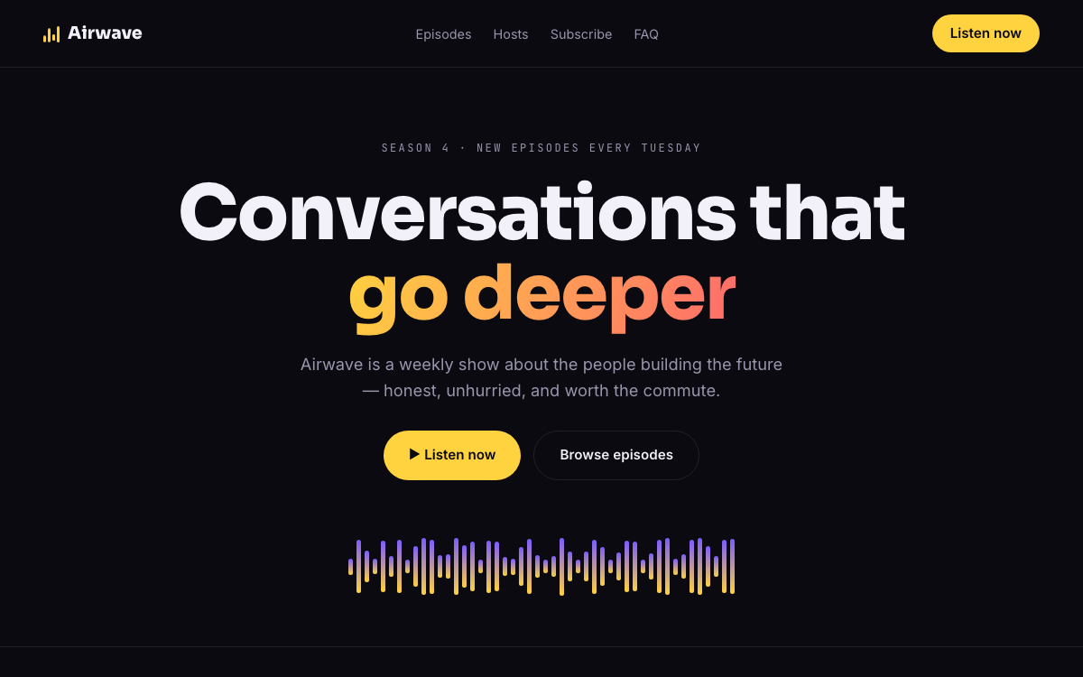 Airwave — Podcast Landing Template — live demo preview