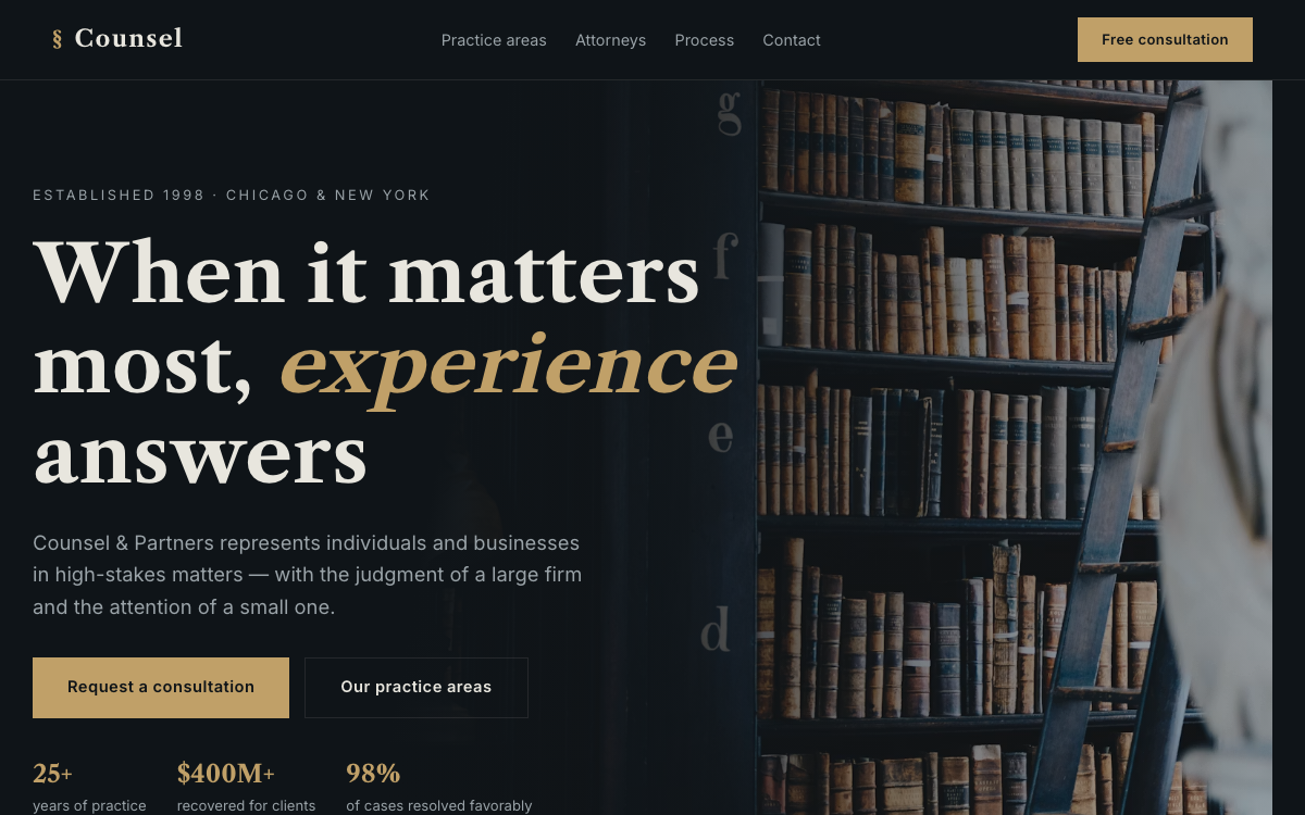 Counsel — Law Firm / Professional Services Template — live demo preview