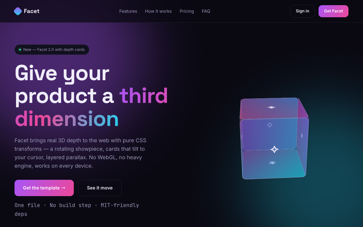 Facet — 3D Product / Agency Template — live demo preview