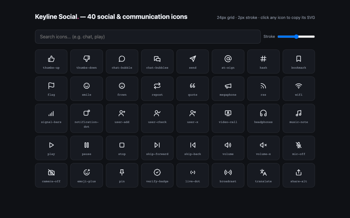 Keyline Social Pack — 40 Social Icons — live demo preview
