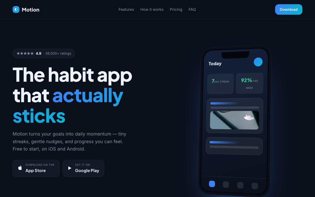 Motion — Mobile App Landing Template — preview
