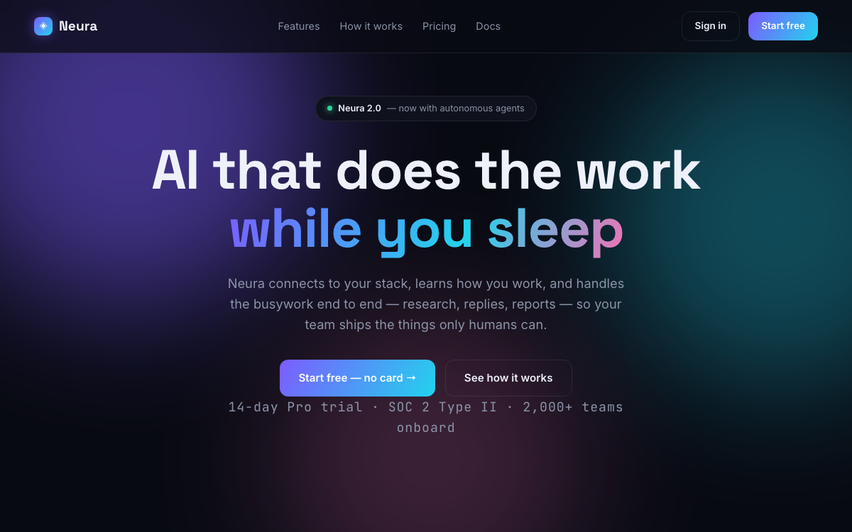 Neura — AI Product / SaaS Landing Template — live demo preview