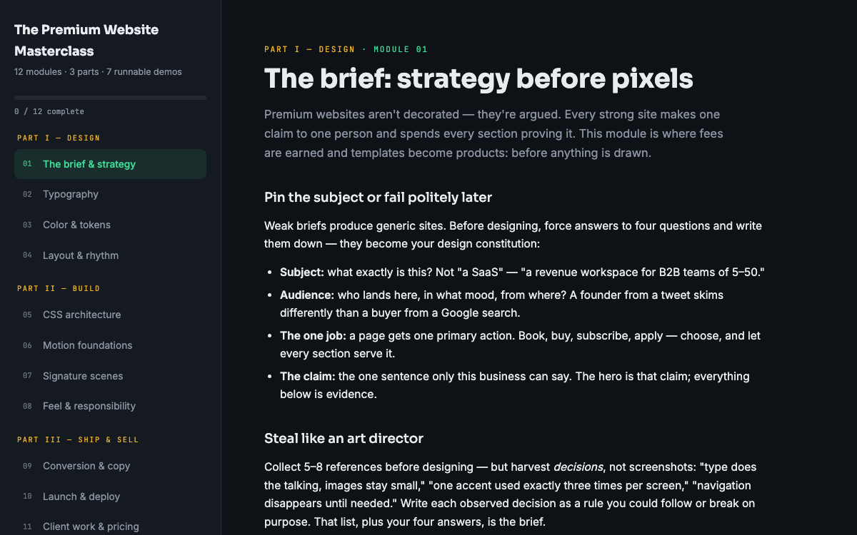 The Premium Website Masterclass — live demo preview