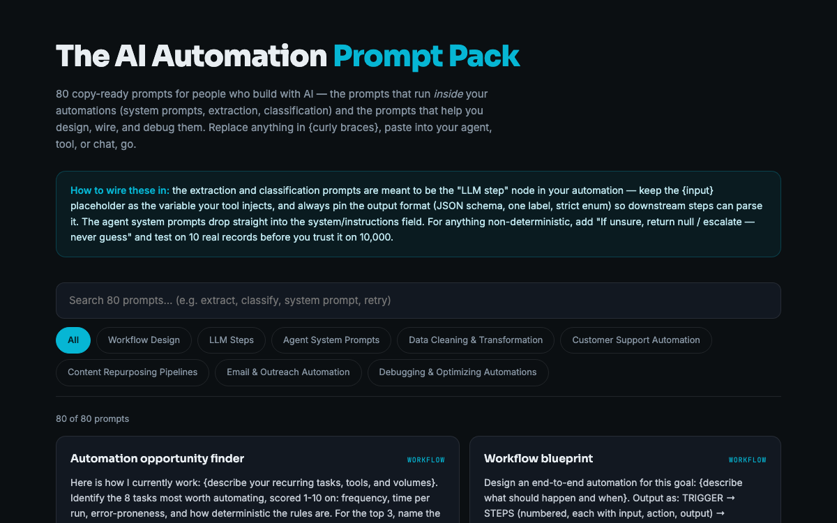 The AI Automation Prompt Pack — live demo preview