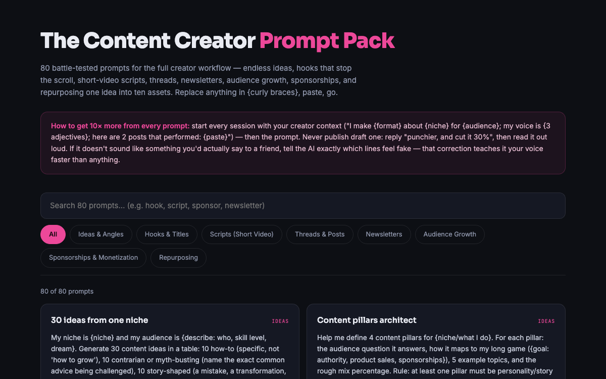 The Content Creator Prompt Pack — preview