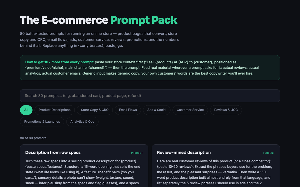 The E-commerce Prompt Pack — preview
