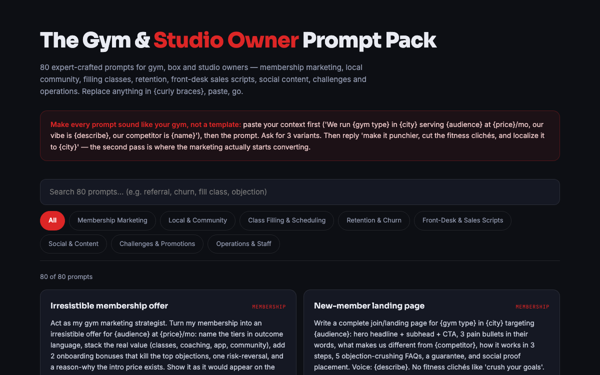 The Gym Owner Prompt Pack — live demo preview