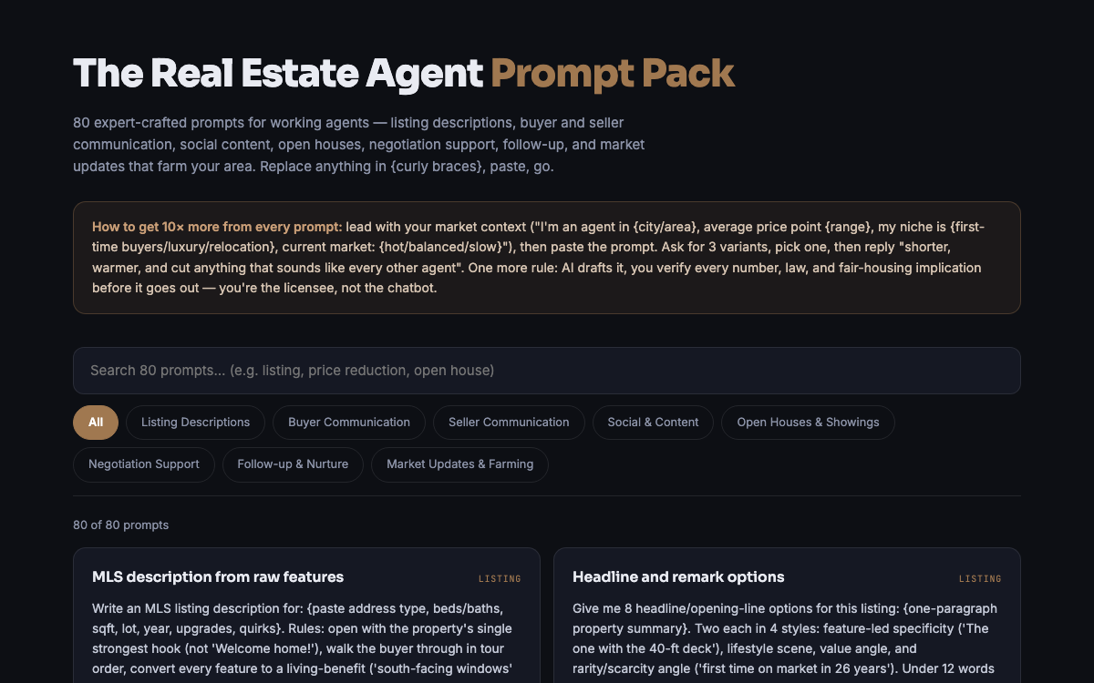 The Real Estate Agent Prompt Pack — live demo preview
