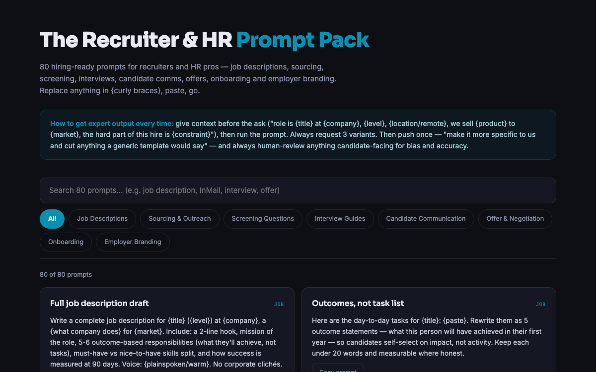 The Recruiter Prompt Pack — live demo preview
