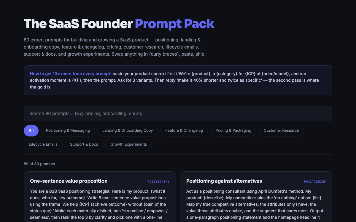 The SaaS Founder Prompt Pack — live demo preview