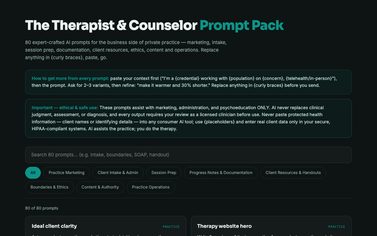 The Therapist & Counselor Prompt Pack — preview
