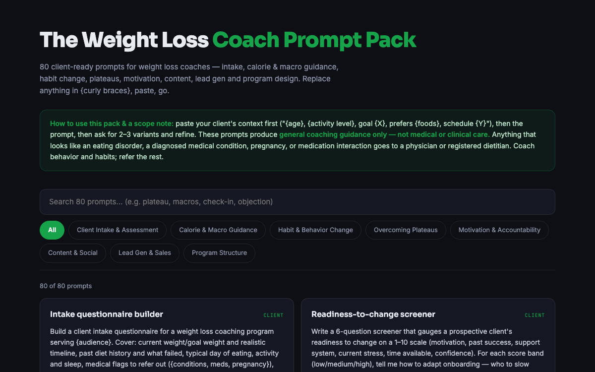 The Weight-Loss Coach Prompt Pack — preview