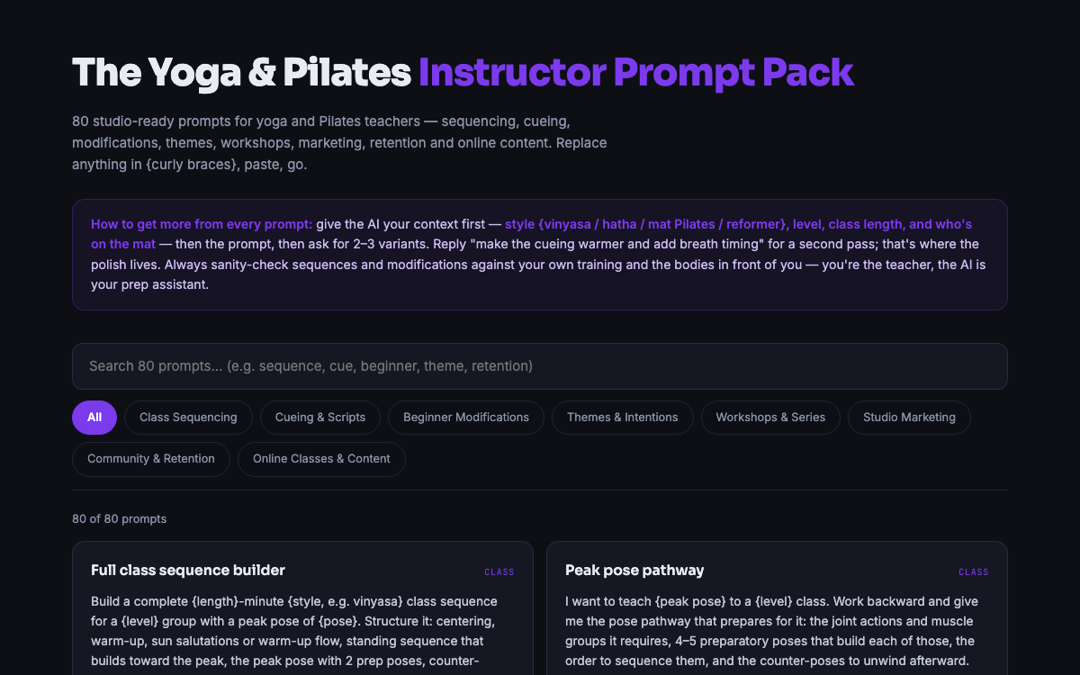 The Yoga Teacher Prompt Pack — preview
