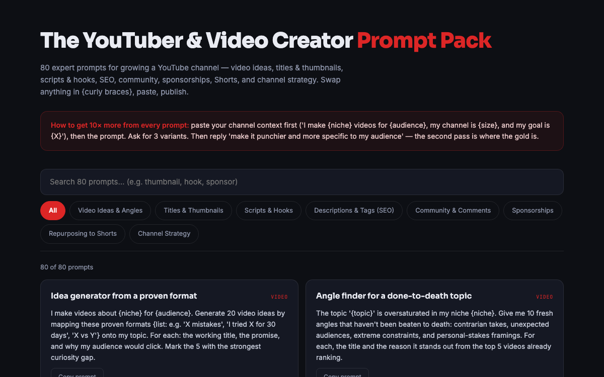 The YouTuber Prompt Pack — preview