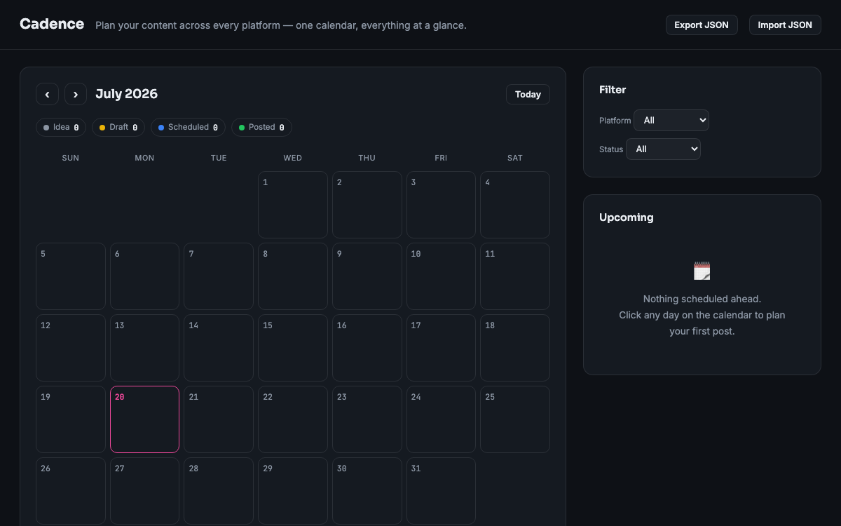 Content Calendar — live demo preview