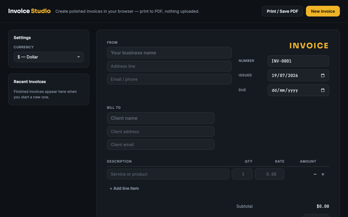Invoice Studio — preview