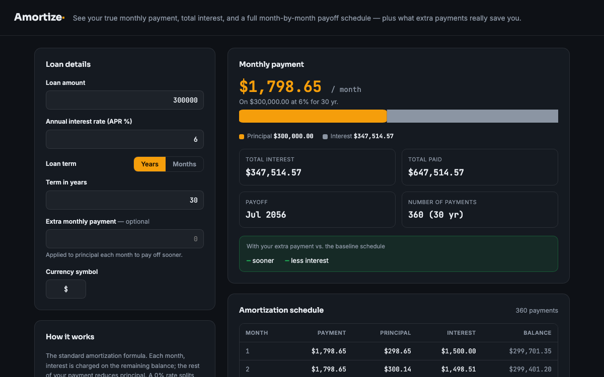 Loan Calculator — live demo preview