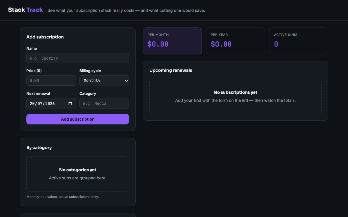 Stack Track — live demo preview