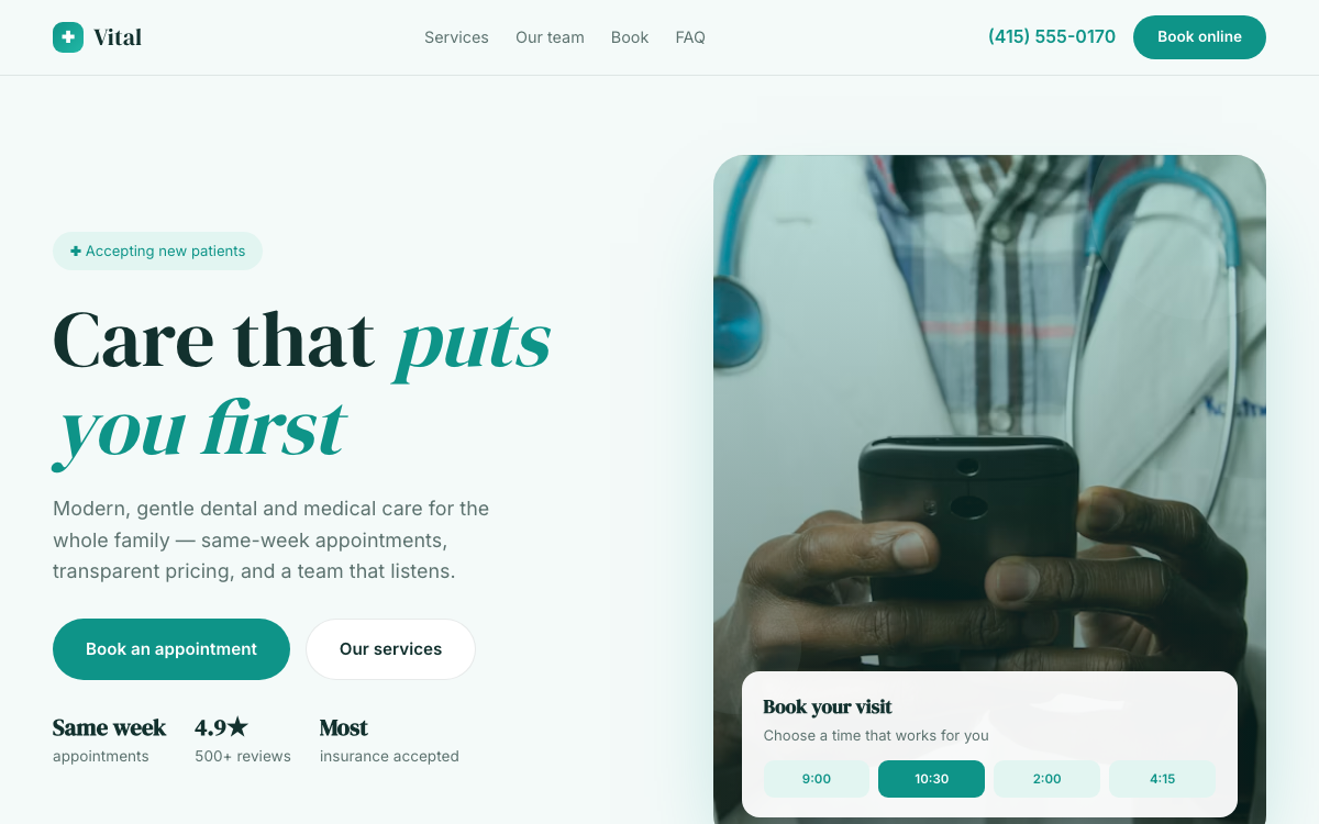 Vital — Medical / Dental Clinic Template — live demo preview