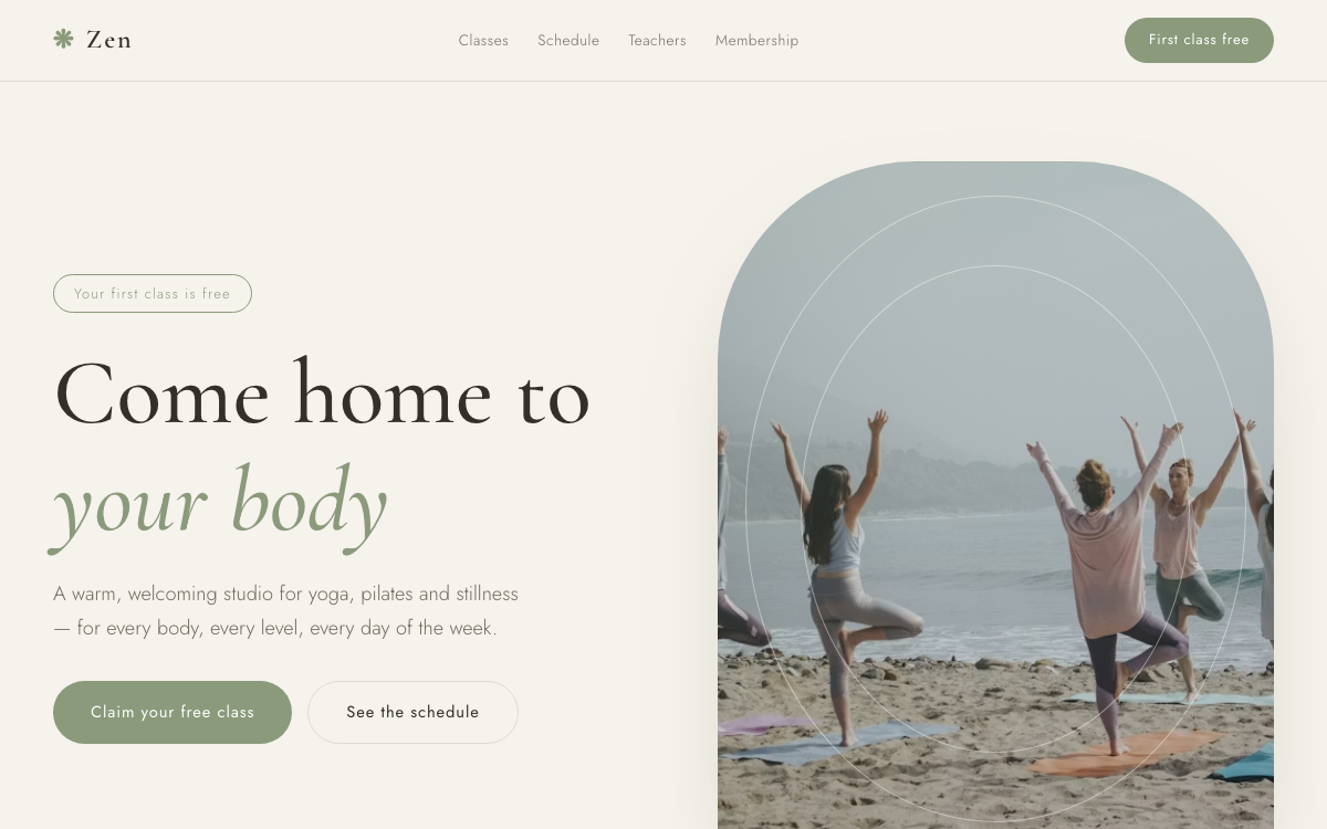 Zen — Yoga / Pilates / Wellness Studio Template — live demo preview